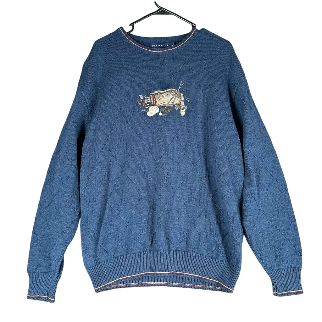 Pinnacle Men’s L Large Blue Crew Sweater Grandpa Dad Golf Preppy Vtg Vintage